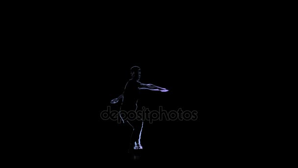 Computer graphics, silhouette man dance on black background. Slow motion — Stock Video