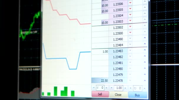 Gráficos y curvas financieras suben y bajan en la carta electrónica — Vídeo de stock