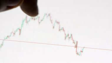 İşadamı tablet diyagramları, finans piyasası grafikler ile çalışma