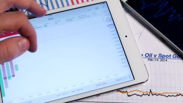 オンライン株式市場のタブレット コンピューターを操作取引、実業家 — ストック動画