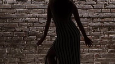 Topuklu şık uzun boylu kadın dans bir tuğla duvara twerk. Siluet. Yakın çekim