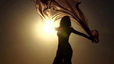 Dansçı vücudu ile cinsel hareketler yapar. Siluet. Ağır çekim