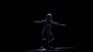 Siyah arka plan üzerine poz balerin çizim bilgisayar. Neon özetliyor