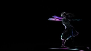 Neon özetliyor. Siyah arka plan üzerine poz balerin çizim bilgisayar