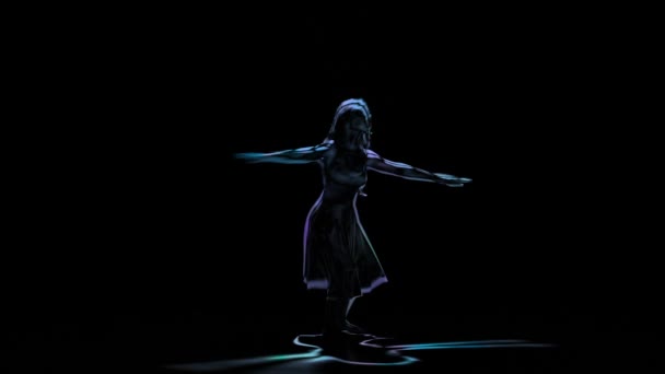 Computerzeichnung einer Ballerina, die auf schwarzem Hintergrund posiert. Leuchtende Umrisse