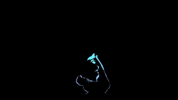 Computer graphics, silhouette perform brakedance on black background. Slow motion — Stock Video