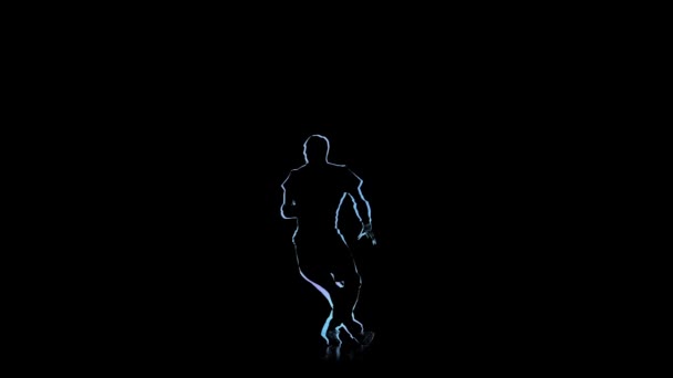 Silhouette man brakedances on black background, computer graphics. Slow motion — Stock Video