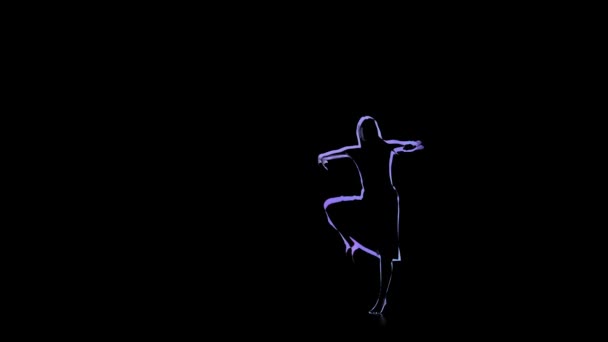 Computer drawing of ballerina posing in slow motion. Neon outlines — Stock Video