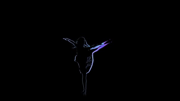 Computergraphics, silhouet ballerina dans in slow motion. Zwarte achtergrond — Stockvideo