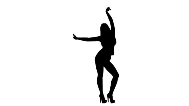 Dancer makes movements with graceful hands. Silhouette. White background — Stock Video