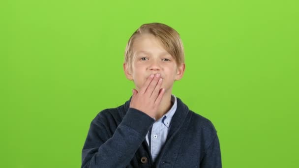 El niño envía un beso aéreo. Pantalla verde — Vídeos de Stock