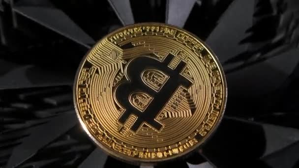 Bitcoin moneta d'oro sta girando sul tavolo — Video Stock