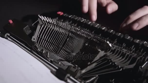Lawyer on a typewriter writes a report on the work — Stock Video