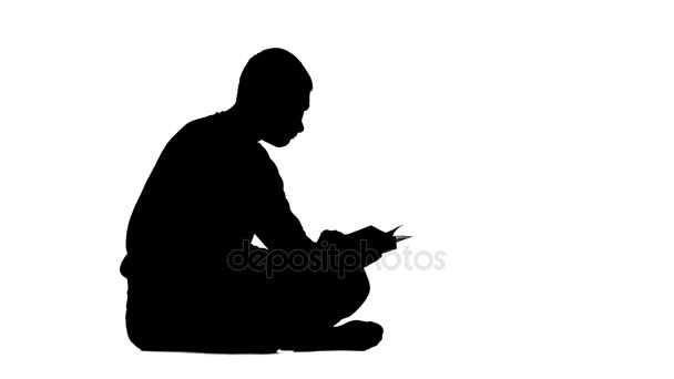 Člověk čte knihu. Bílé pozadí. Silueta — Stock video