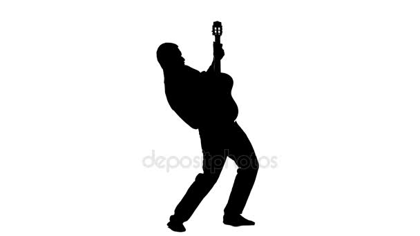 Man plays the lyric song on the guitar and sings. Silhouette. White background — Stock Video