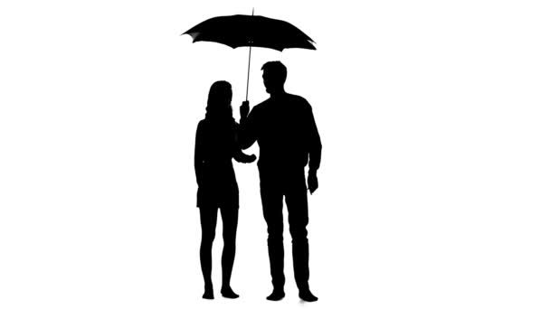 Pair of lovers under an umbrella. White background. Silhouette — Stock Video