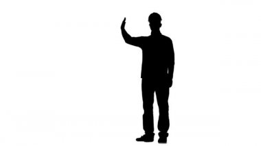 Mühendis Oluşturucu ile malzeme yükleme hakkında konuşuyor. Siluet. Beyaz arka plan