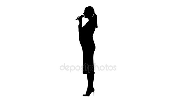 Pregnant girl sings songs at a concert. Silhouette. White background. Slow motion — Stock Video