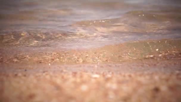 샌 디 해안 파도 뜨거운 모래를 통해 훔치다 — 비디오