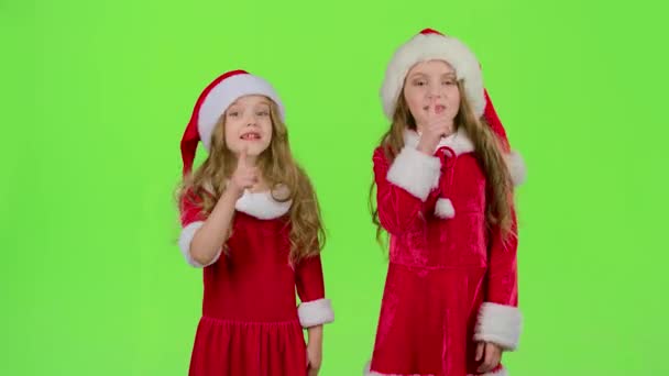 Baby des Assistenten Weihnachtsmann sagen leise zu ihren Elfen. Green Screen — Stockvideo