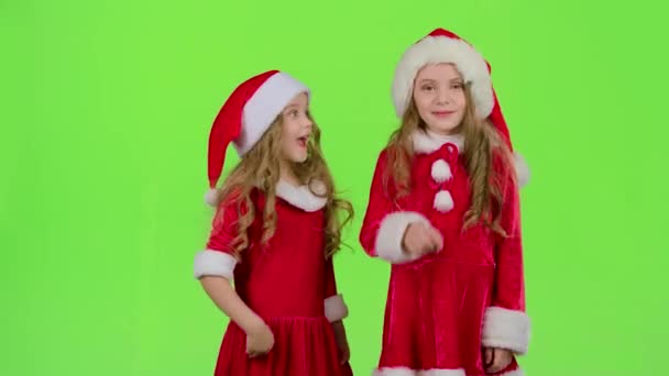 Ajudante de Papai Noel dizer calmamente para seus elfos. Tela verde — Vídeo de Stock