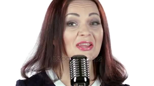 Singer performs her song of authorship. White background — Stock Video