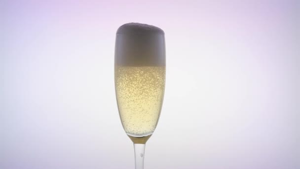 O empregado deita o champanhe no copo. Fundo branco — Vídeo de Stock