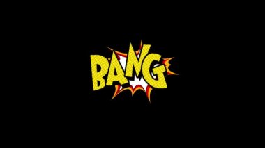 Kelime ile çizgi roman konuşma balonu çizgi film animasyon bang. Sarı metin, beyaz şekli, alfa kanalı