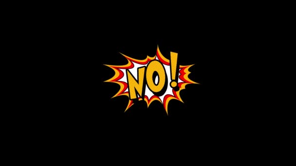 Comic-Sprechblasen-Zeichentrickfilm mit den Worten "Nein". gelber Text, weiße Form, Alphakanal — Stockvideo