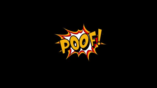 Комікс смуга мовлення бульбашкова мультиплікаційна анімація зі словами пуф. Жовтий текст, біла форма, Альфа канал — стокове відео