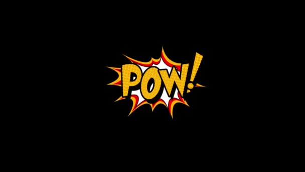 Comic strip speech bubble cartoon animation, with the words pow. Yellow text, white shape, Alpha channel — Stock Video