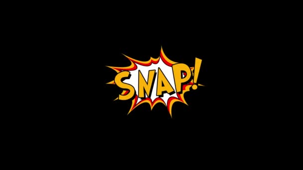 Comicstrip-Sprechblasenanimation im Cartoon-Stil, mit den Worten Snap. gelber Text, weiße Form, Alphakanal — Stockvideo