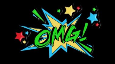 Çizgi roman konuşma balonu çizgi film animasyon, ileti omg. Yeşil metin, sarı şekli, alfa kanalı
