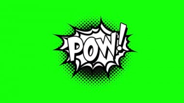 Kelime ile çizgi roman konuşma balonu çizgi film animasyon pow. Siyah beyaz metin şekli, yeşil arka plan