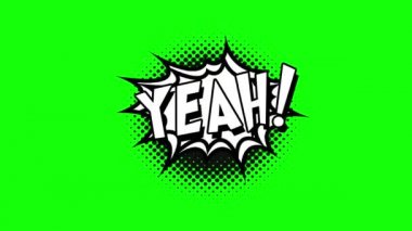 Çizgi roman konuşma balonu çizgi film animasyon, kelime Evet. Siyah beyaz metin şekli, yeşil arka plan