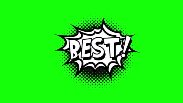 Comic strip speech bubble cartoon animation, with the words best. White text, black shape, green background — Stock Video