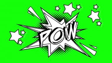 Kelimenin komik animasyon pow kabarcık dışında uçar. Yeşil ekran