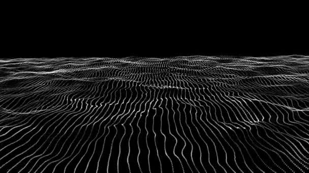 Animation of wave motion black and white abstract background with wavy lines — Stock Video