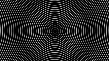 Soyutlama beyaz halkalarının siyah arka plan üzerine hareket hipnotize