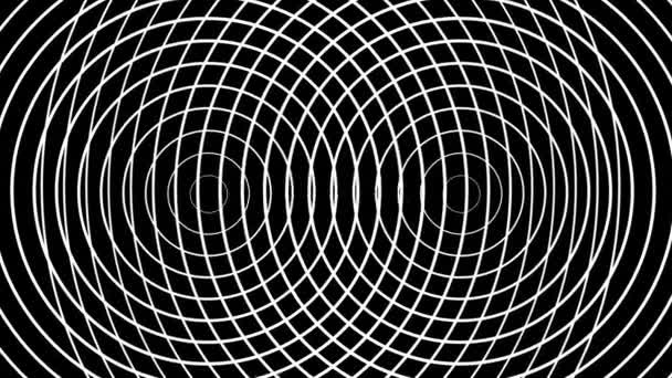 Dois círculos pulsantes formam anéis brancos concêntricos que se movem sobre um fundo preto — Vídeo de Stock