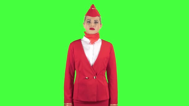 Stewardess csalódott. Zöld képernyő — Stock videók