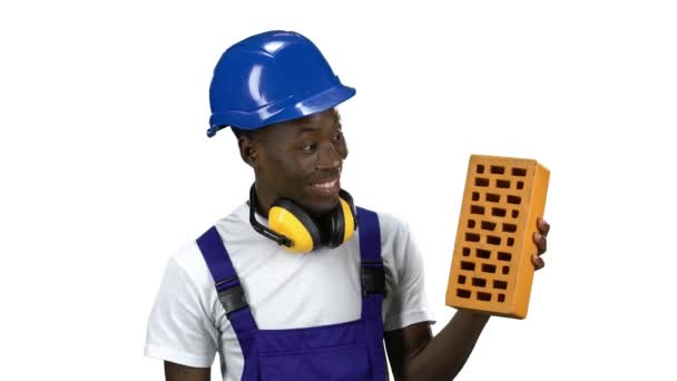 Engineer african american shows a thumbs up . Alpha channel — Stock Video