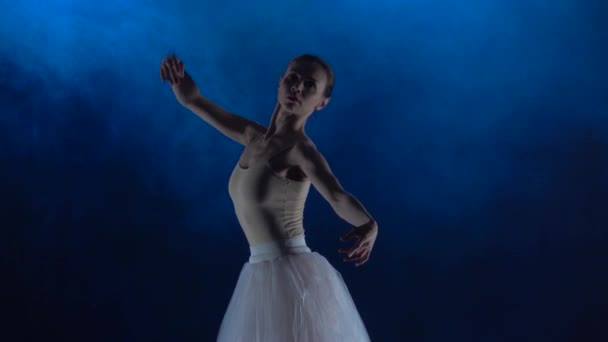 Bailarina en tutú interpretando ballet. Primer plano, cámara lenta . — Vídeo de stock