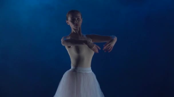 Attraktive Ballerina im Tutu, die Ballett vorführt. Zeitlupe in Nahaufnahme. — Stockvideo