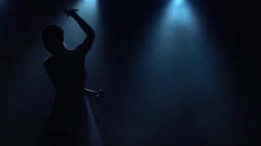 Muhteşem balerin klasik bale unsurlarıyla dans ediyor. Yaklaşın, ağır çekim..