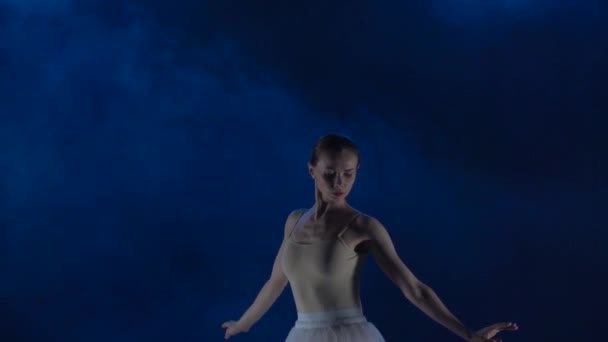 Γοητευτική μπαλαρίνα σε παράσταση μπαλέτου. Κλείσιμο, αργή κίνηση. — Αρχείο Βίντεο