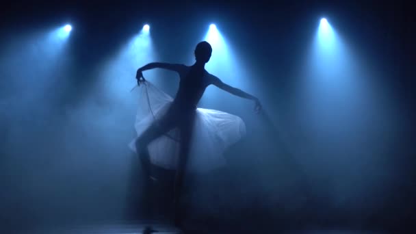 Bailarina en tutú blanco bailando ballet clásico. Movimiento lento . — Vídeo de stock