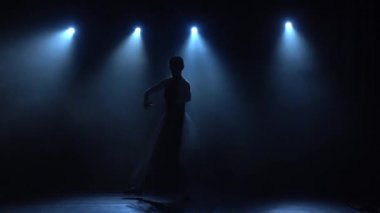 Balerin etekli çekici balerin modern bale öğeleri. Yavaş çekim.