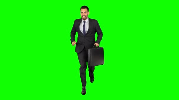 Geschäftsmann läuft auf isoliertem Greenscreen-Hintergrund. — Stockvideo