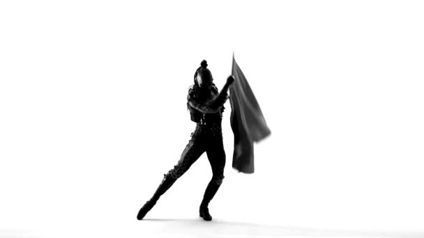Silhouette Dancing man wearing a toreador costume. Isolated on white background in full length. — Stock Video